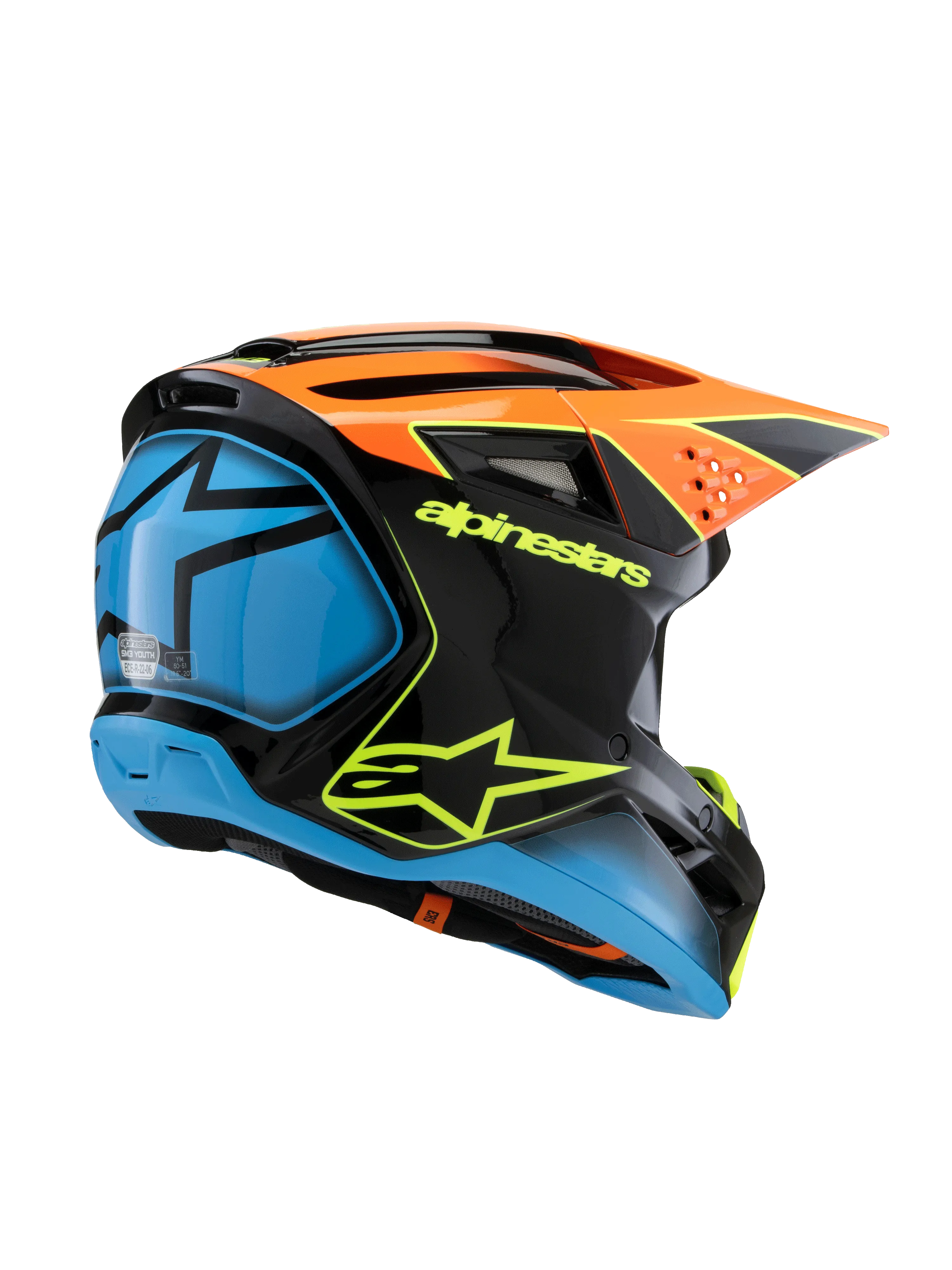 Alpinestars - 2025 SM3 Youth Fray Black Orange Yellow Glossy MX Helmet