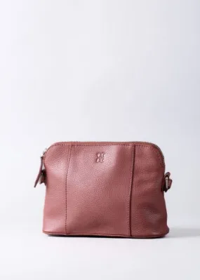 Alston Curved Leather Cross Body Bag in Raspberry Pink