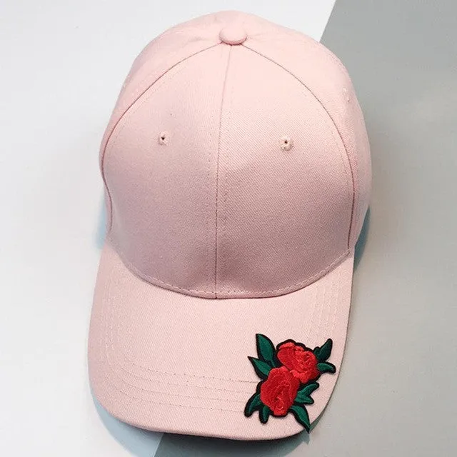 Appliques Rose Unisex Baseball Cap Cotton Adjustable Snapback Cap Summer Women Baseball Cap Gorra Plana#99 SM6