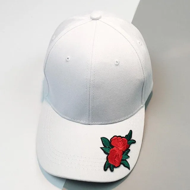 Appliques Rose Unisex Baseball Cap Cotton Adjustable Snapback Cap Summer Women Baseball Cap Gorra Plana#99 SM6