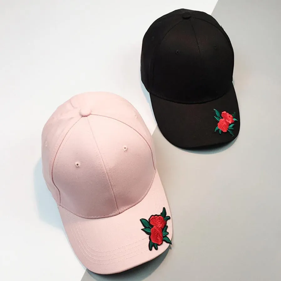 Appliques Rose Unisex Baseball Cap Cotton Adjustable Snapback Cap Summer Women Baseball Cap Gorra Plana#99 SM6