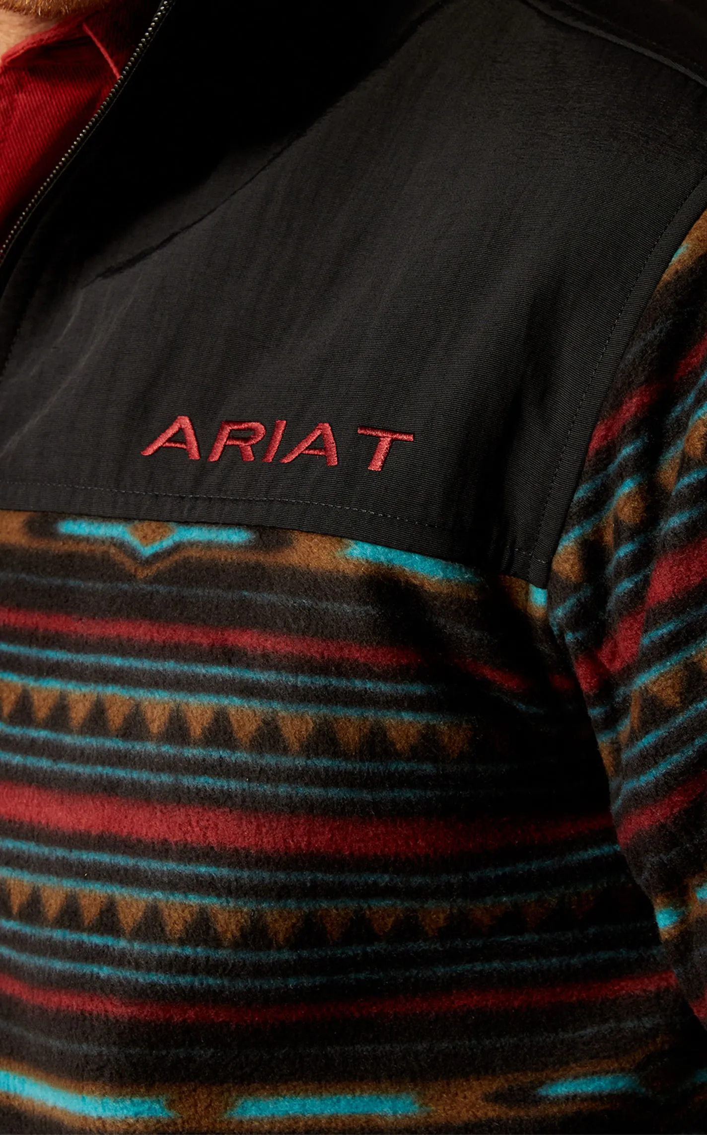 Ariat Men's Black & Colorful Aztec Stripe 1/4 Zip Fleece Pullover