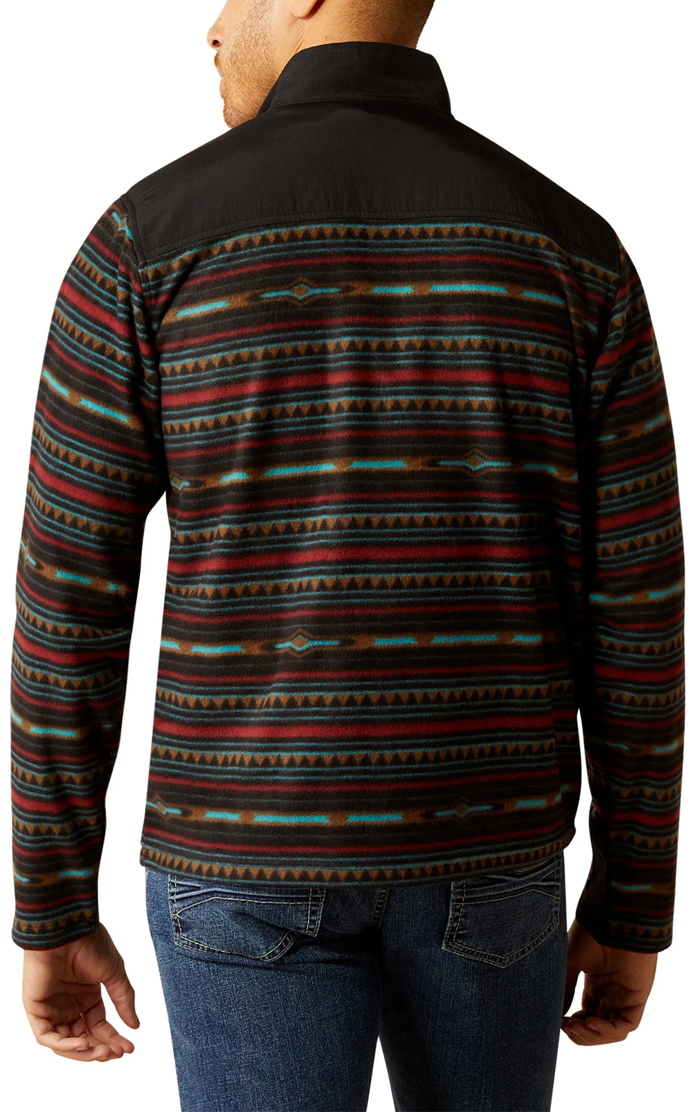 Ariat Men's Black & Colorful Aztec Stripe 1/4 Zip Fleece Pullover