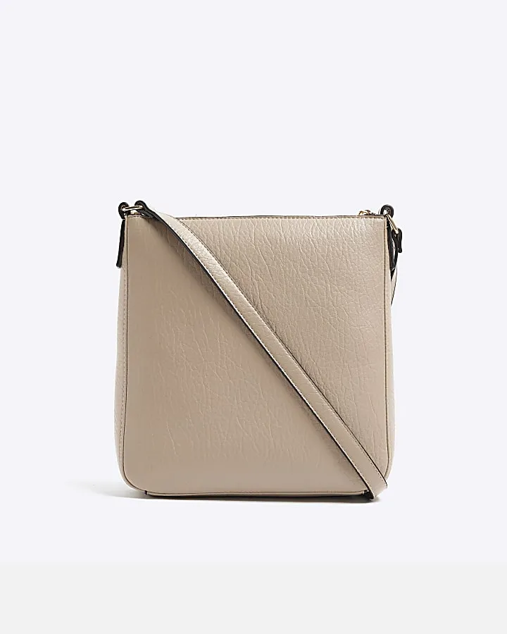 Beige Panelled Zip Cross Body Bag