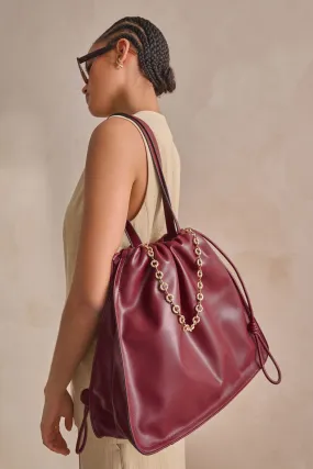 Berry Red Chain Detailed Shoulder Bag