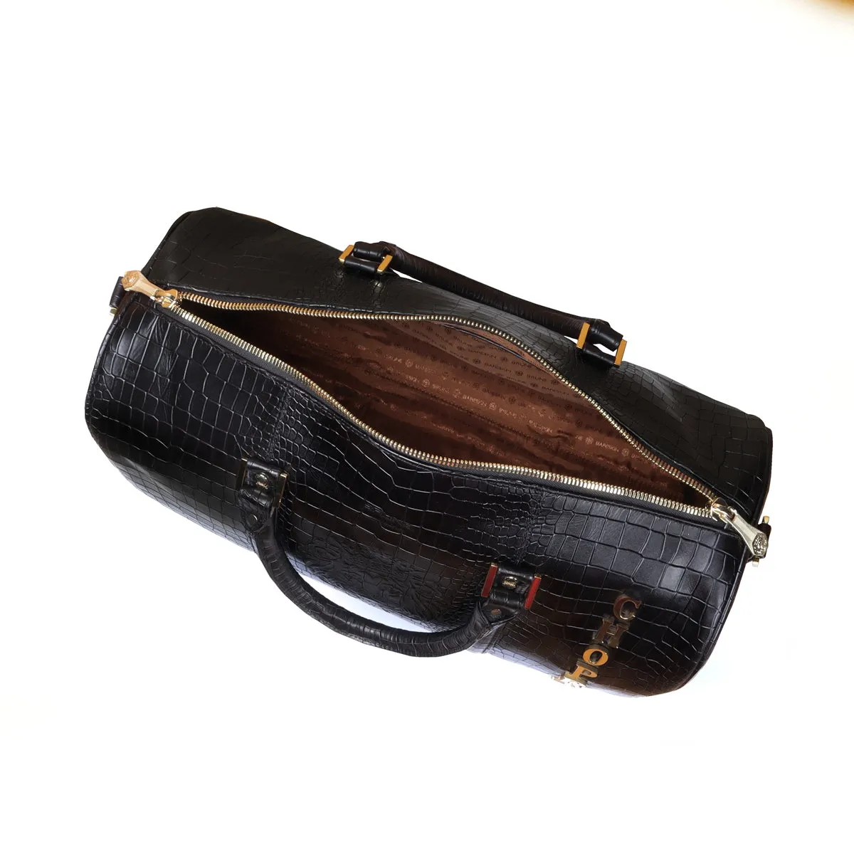 Bespoke CHOPRAS Metal Initial Deep cut Leather Duffle bag/Gym bag