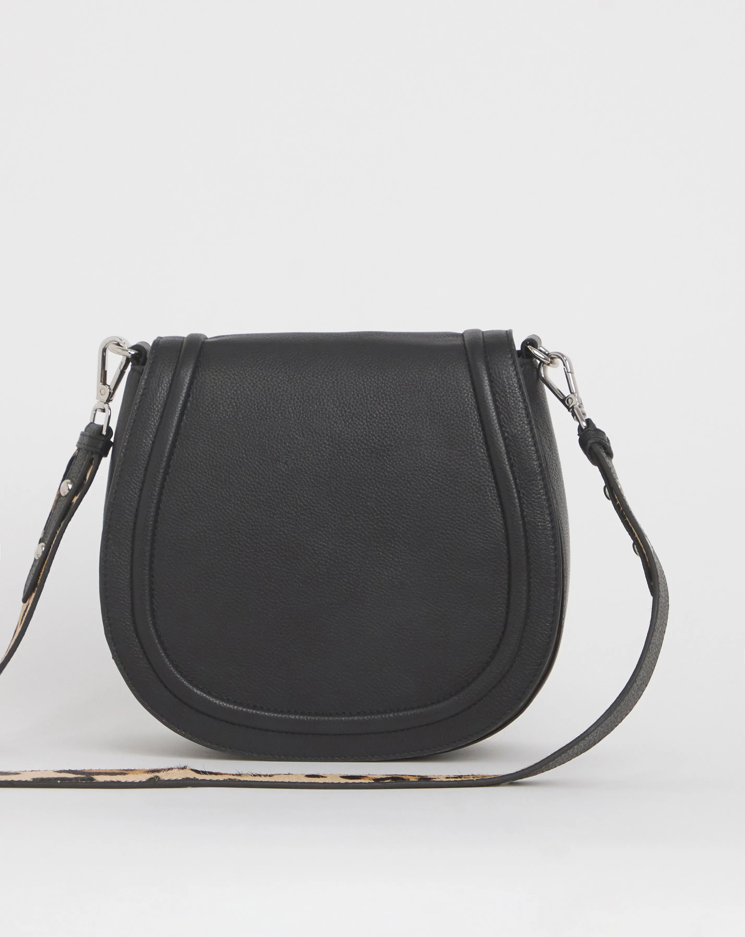 Black Modern Leather Saddle Bag