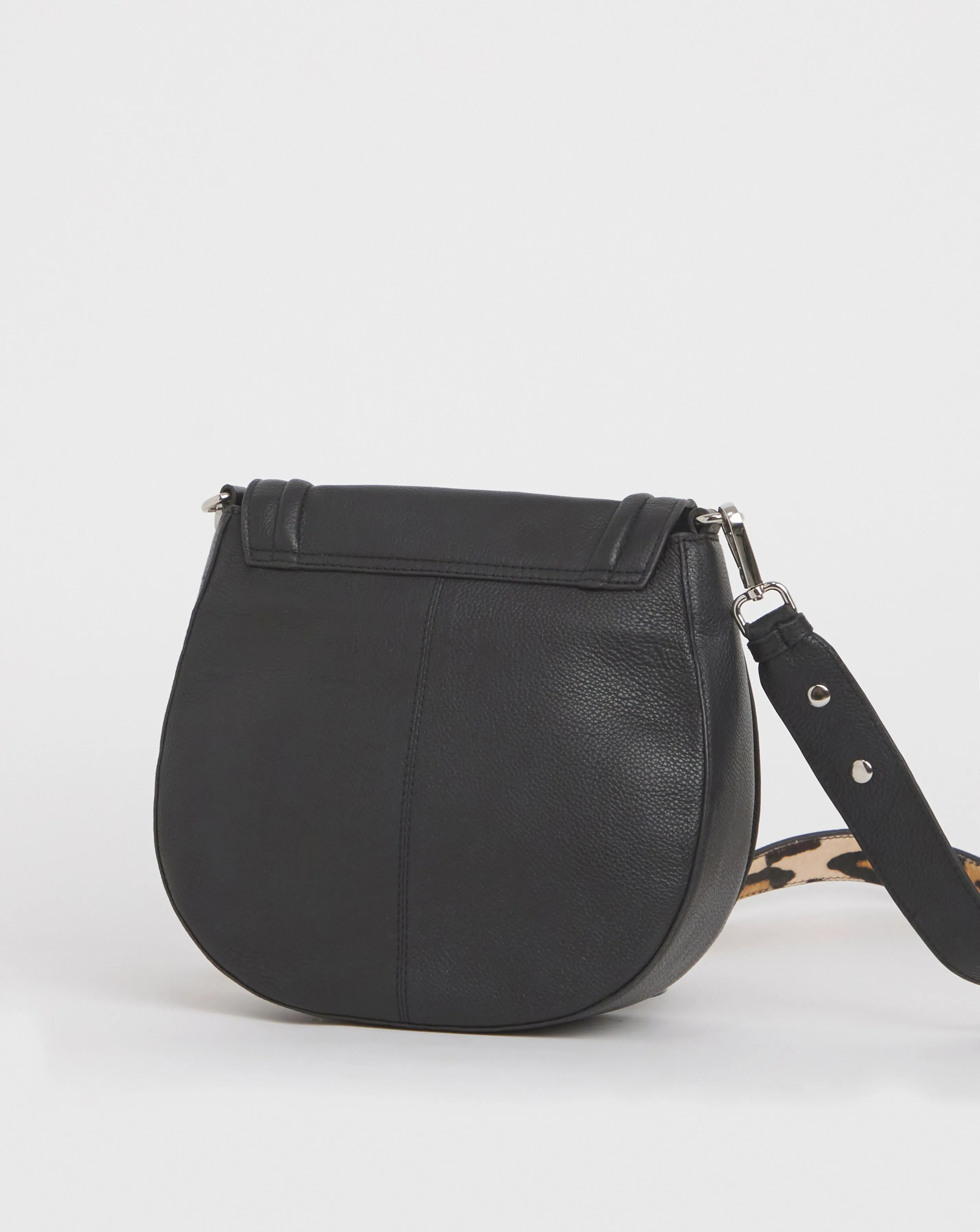 Black Modern Leather Saddle Bag