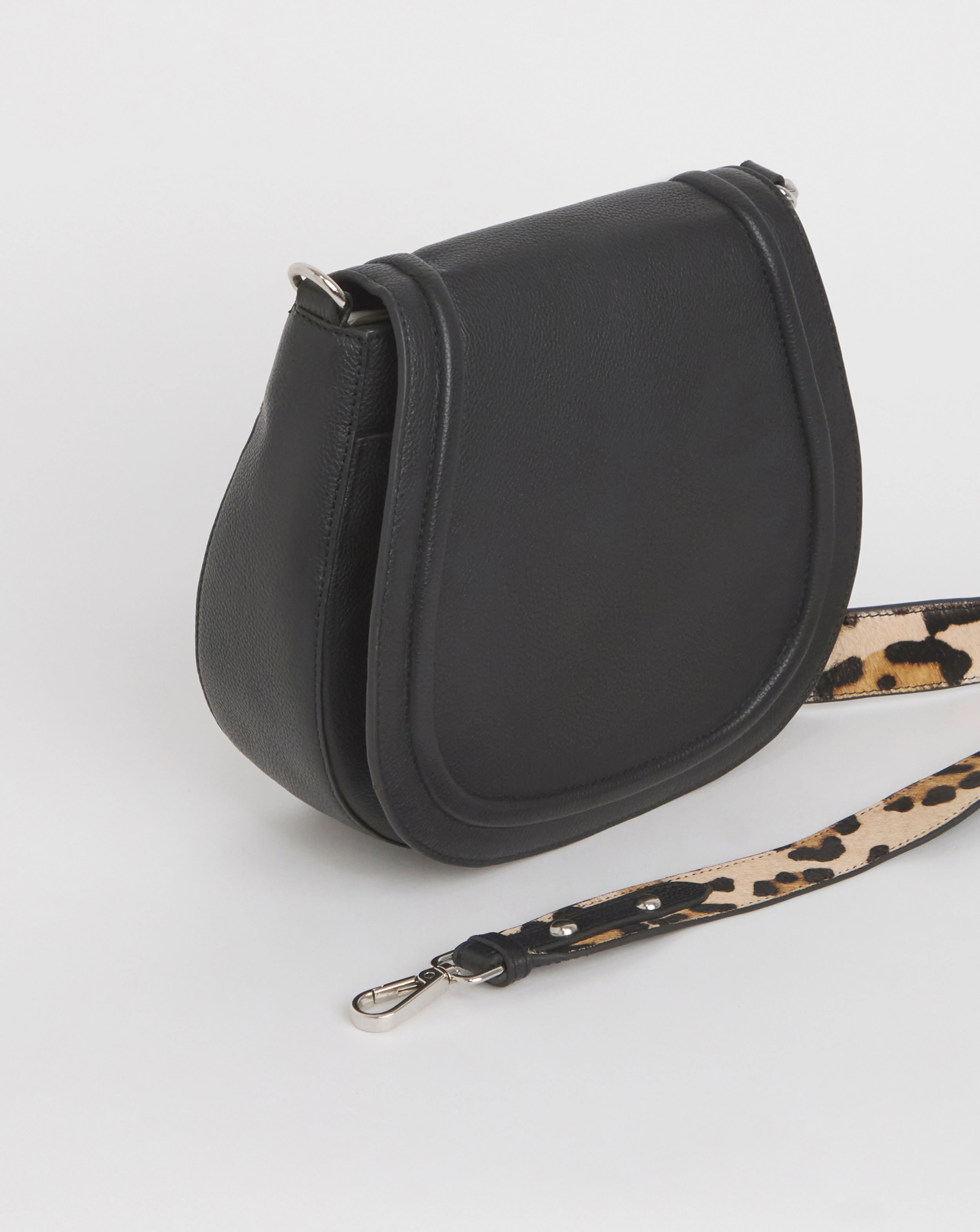 Black Modern Leather Saddle Bag