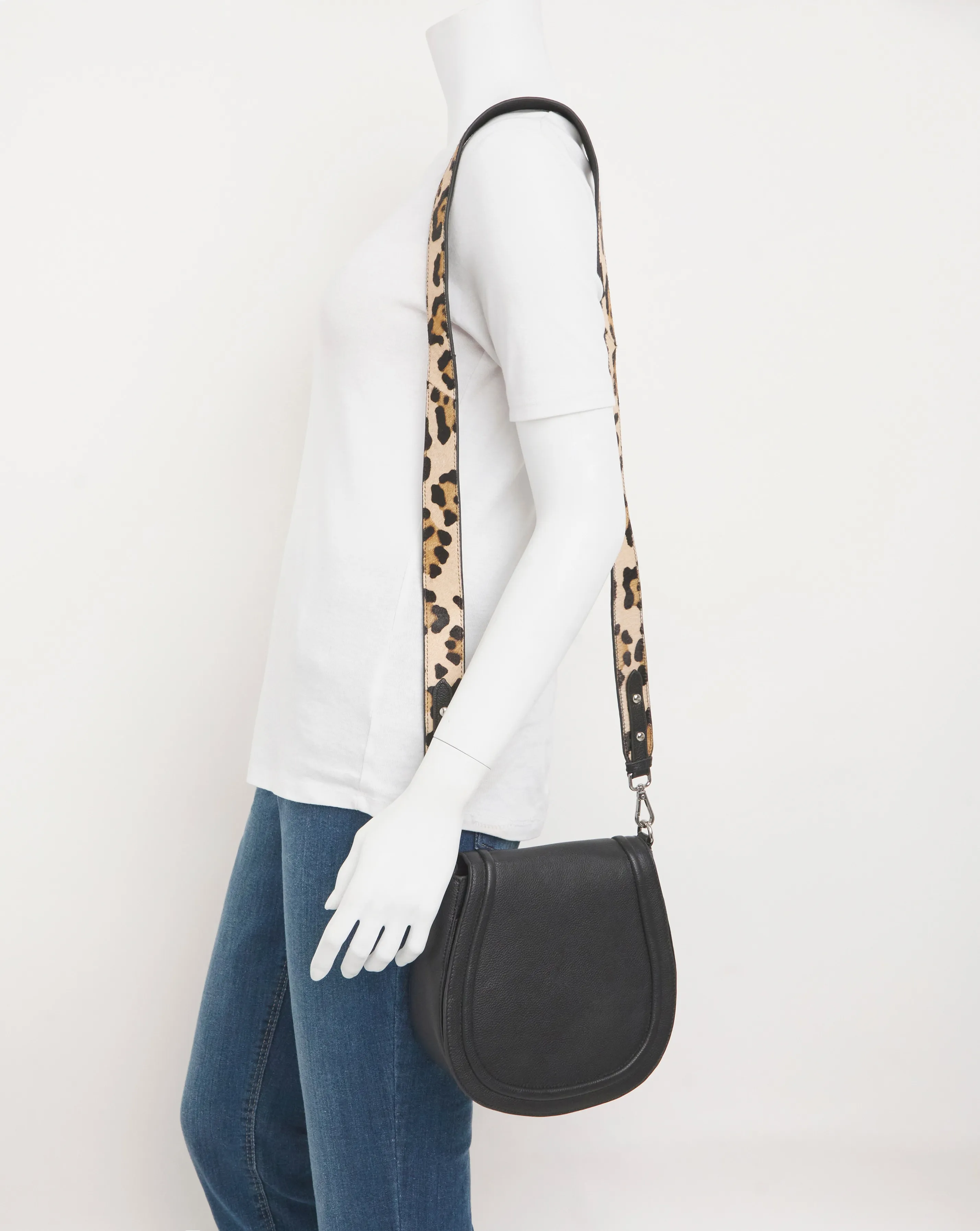 Black Modern Leather Saddle Bag