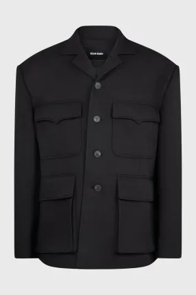 BLACK OVERSIZED STAND COLLAR JACKET