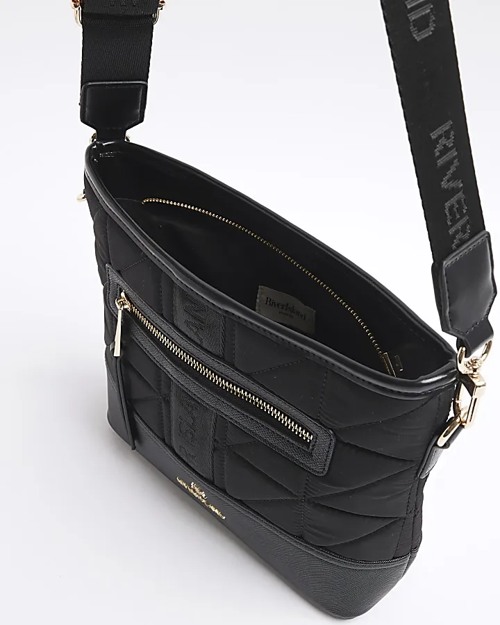 Black webbing quilted cross body bag