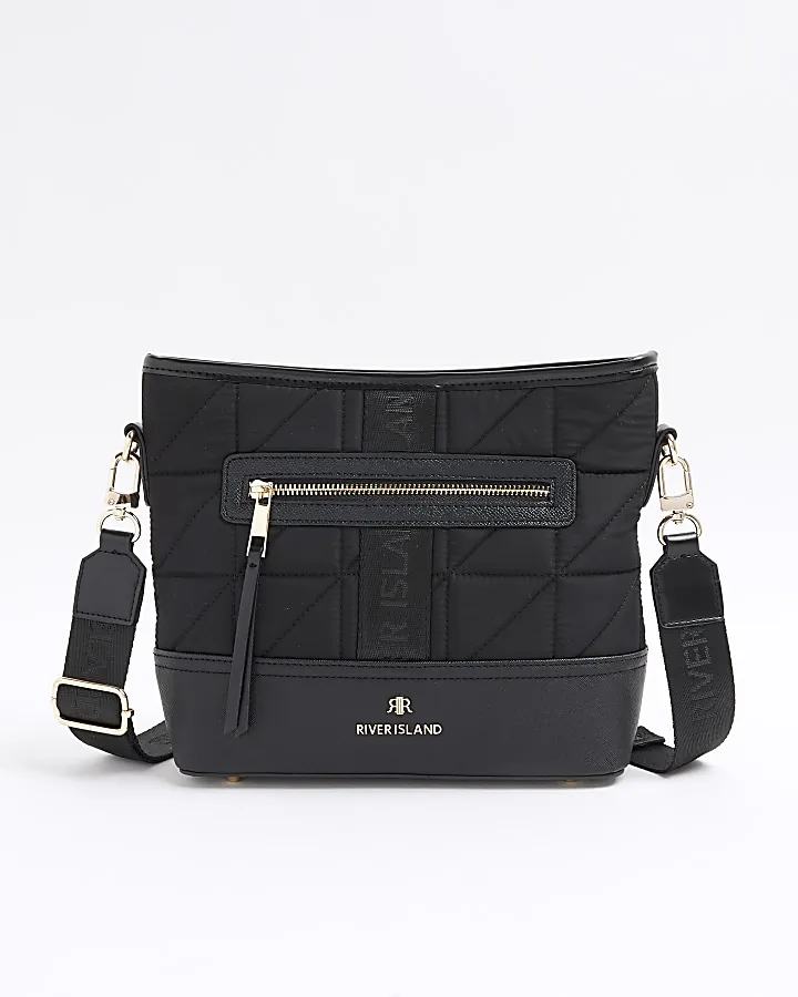 Black webbing quilted cross body bag