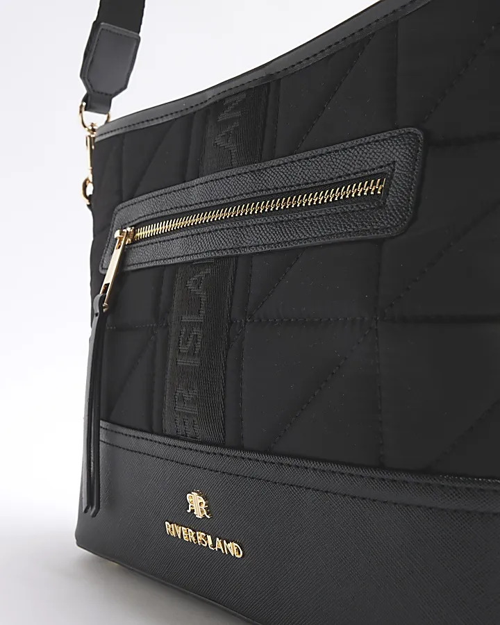 Black webbing quilted cross body bag