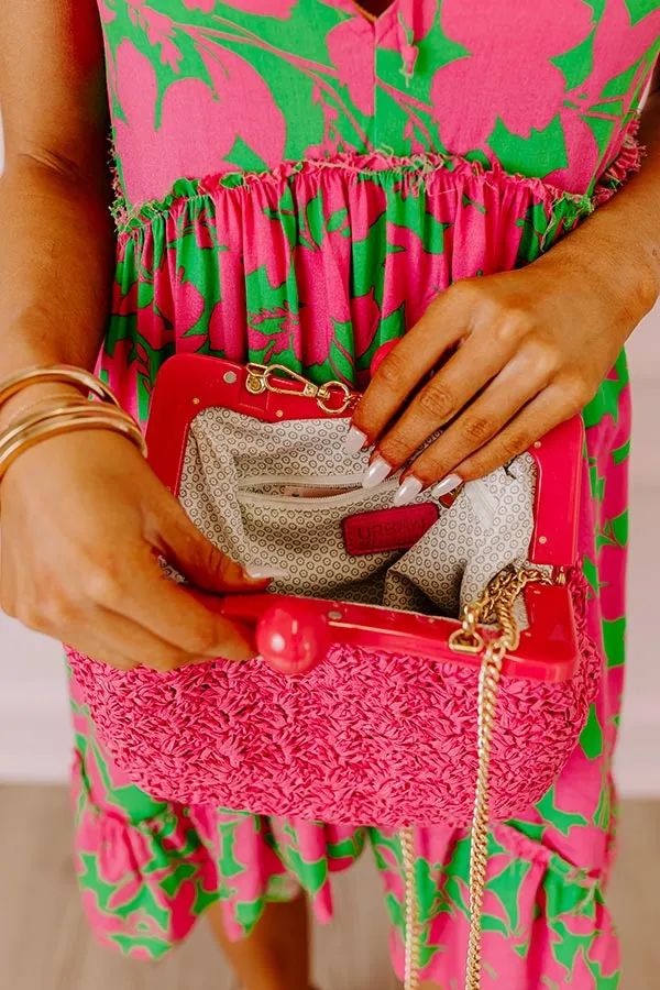 Coastal Canvas Woven Crossbody In Hot Pink