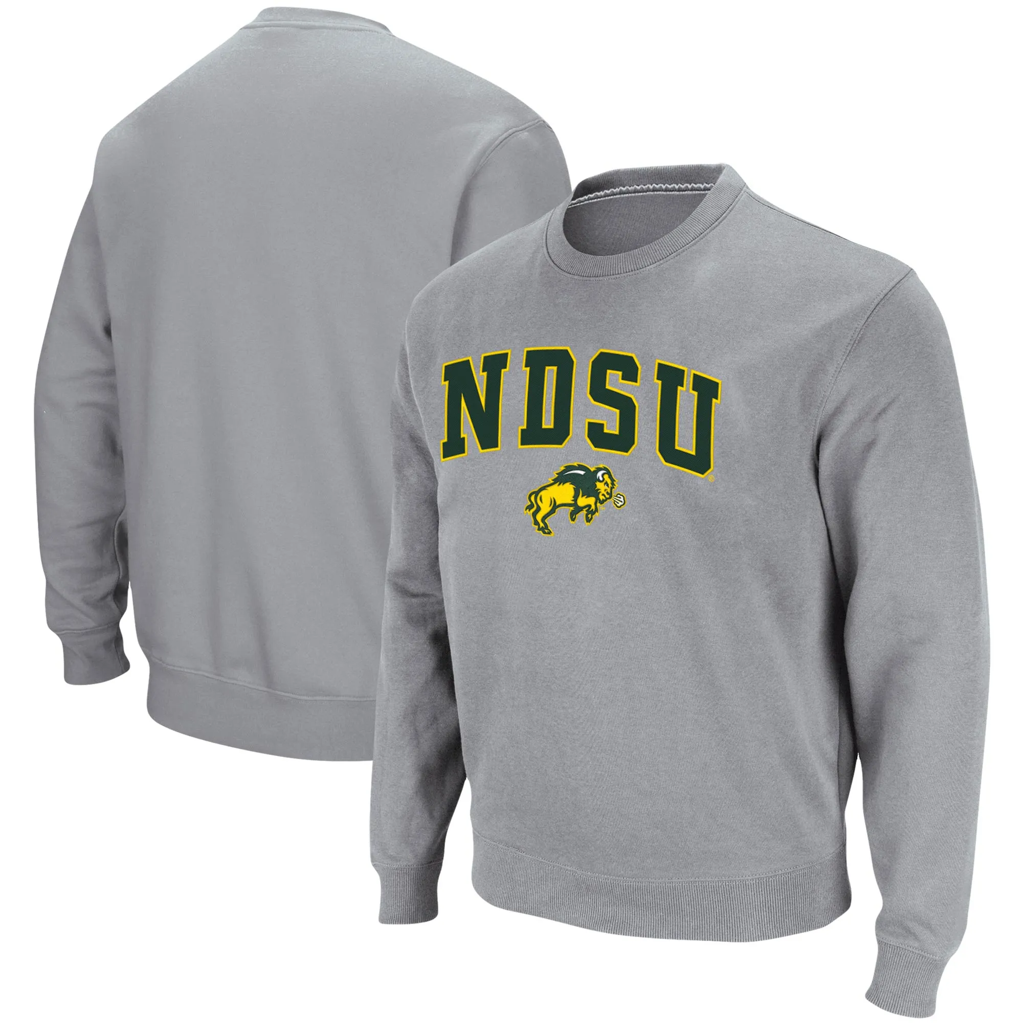 Colosseum NDSU Bison Heathered Gray Arch & Logo Tackle Twill Pullover Sweatshirt