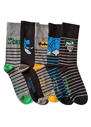 DC Comics Mens 5Pk Batman & Joker Socks | Grattan