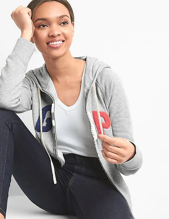 GAP Women Grey Logo Fleece Hoodie