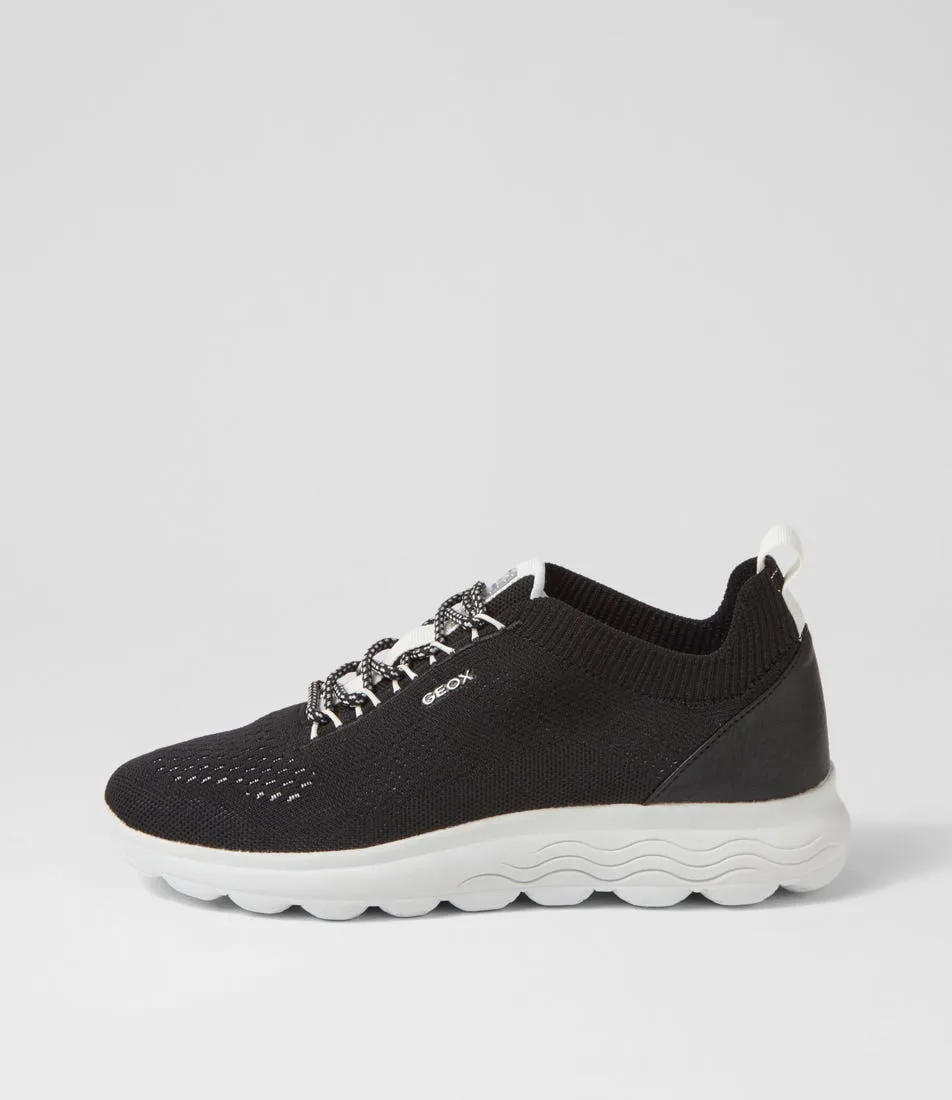 GEOX D Spherica A Black White Knit Sneakers