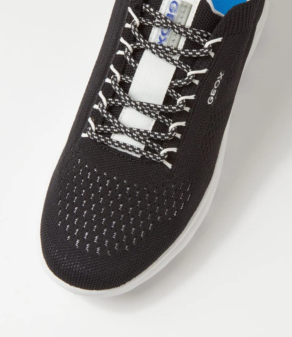 GEOX D Spherica A Black White Knit Sneakers