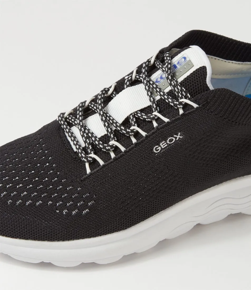 GEOX D Spherica A Black White Knit Sneakers