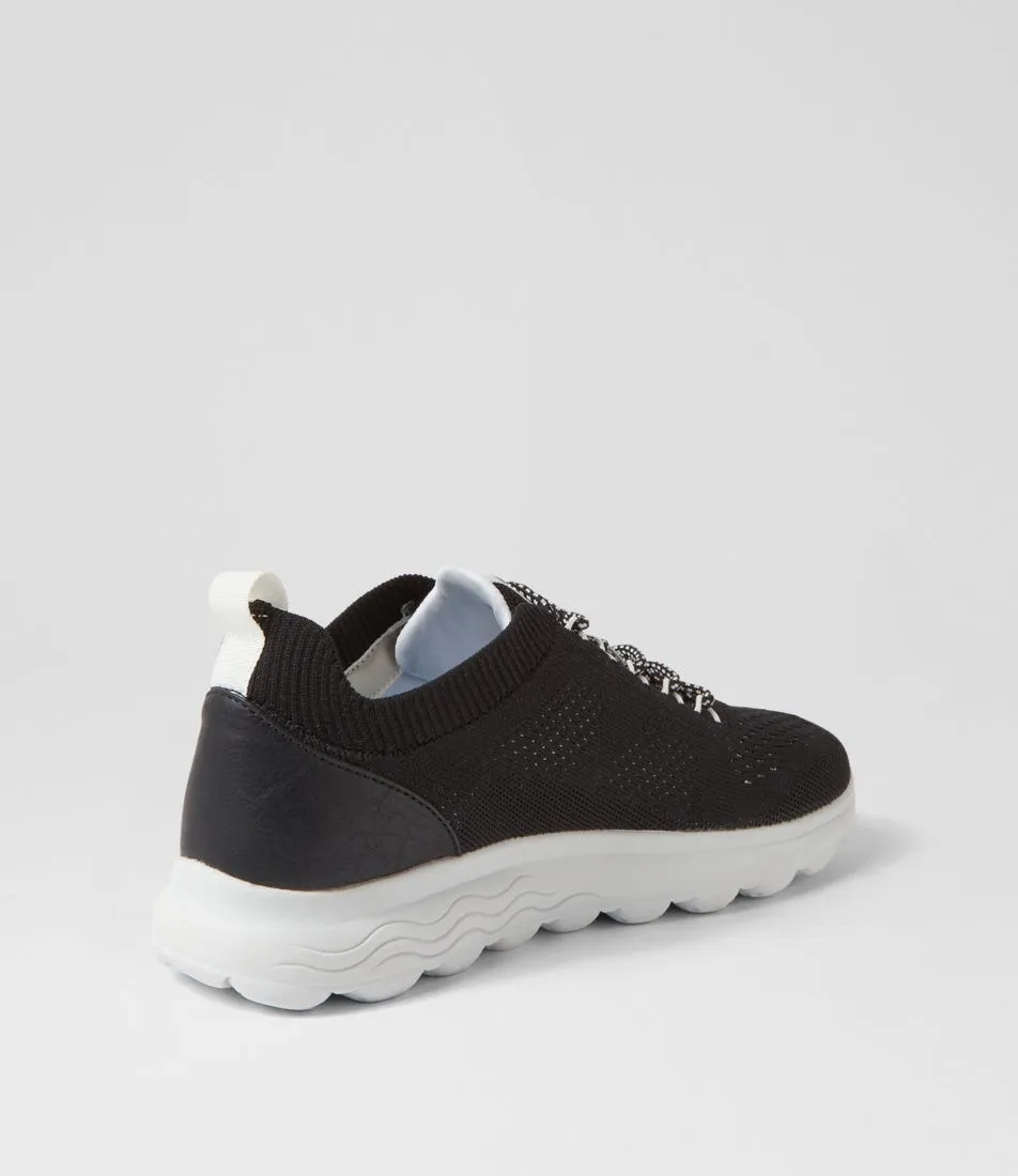 GEOX D Spherica A Black White Knit Sneakers