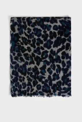 Gerard Darel DANY BLUE WOOL CASHMERE LEOPARD SCARF