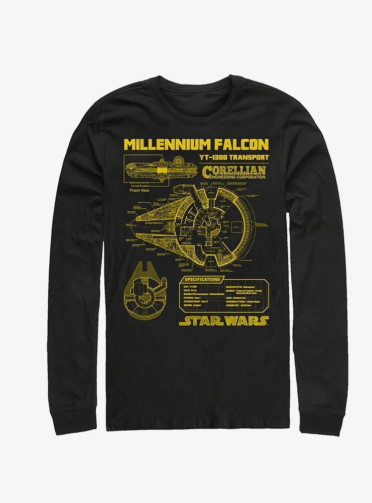 Hot Topic Star Wars Falcon Schematic Long-Sleeve T-Shirt