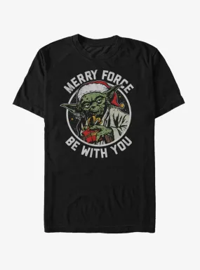 Hot Topic Star Wars Santa Yoda Merry Force Be With You T-Shirt