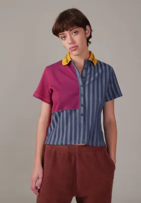 Jacquard Collar Paneled Polo - multi