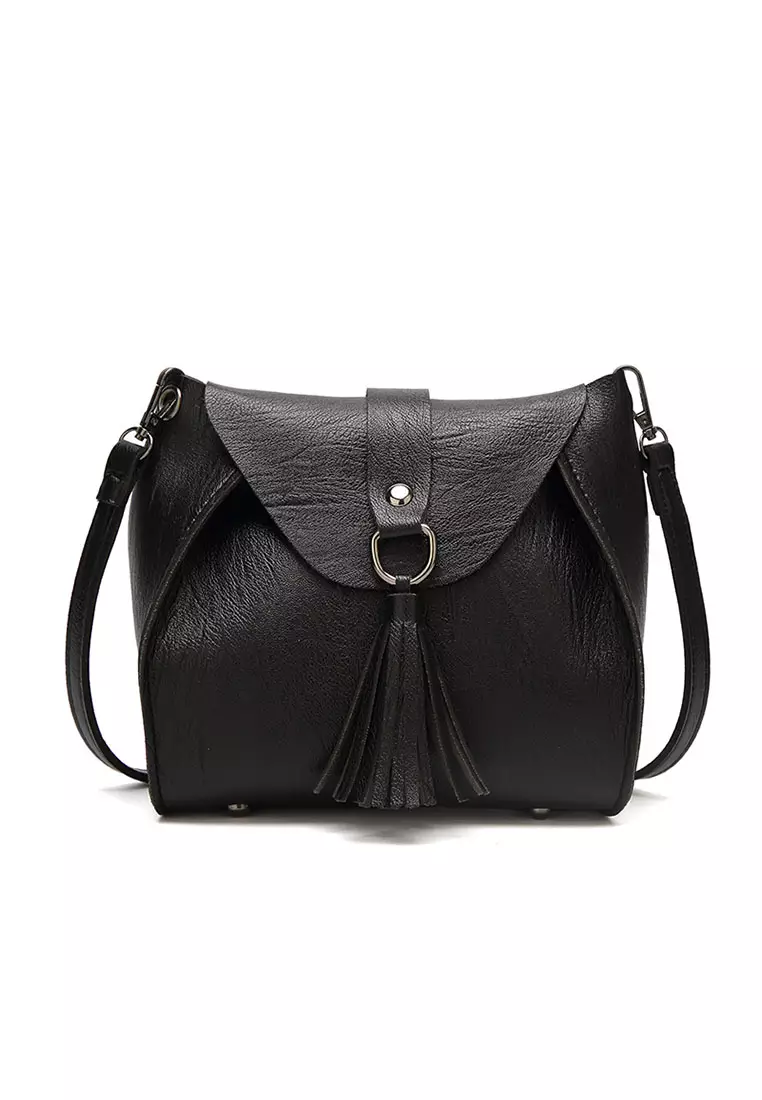 Lara Women's Plain Soft Leather Cross-body Bag Shoulder Bag - Black