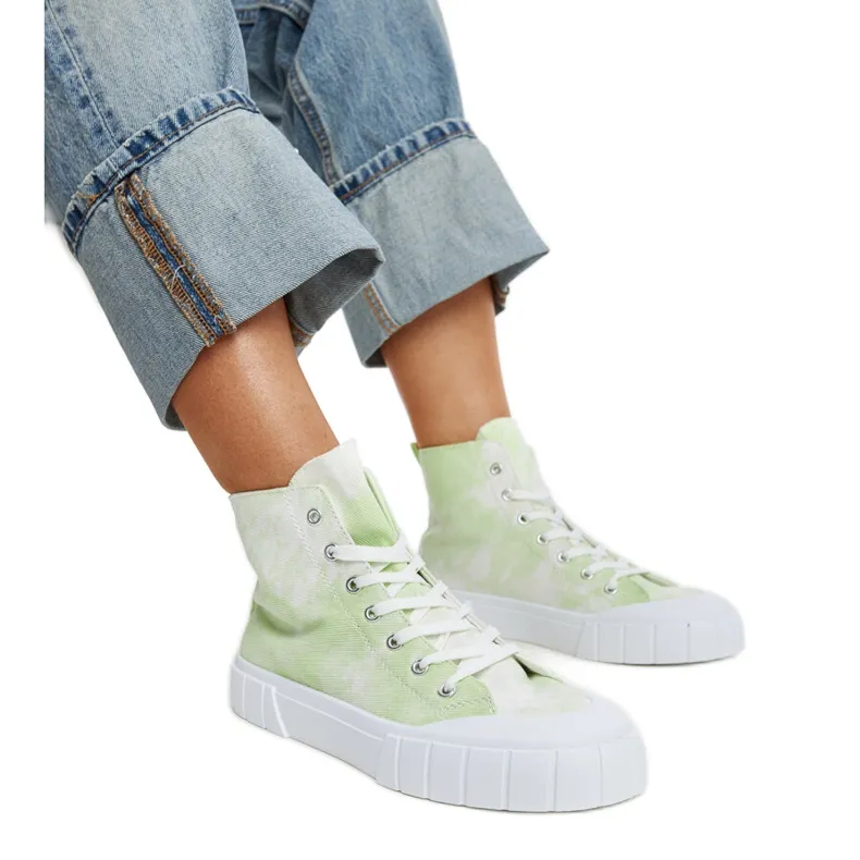 Light green Raissa high-top fabric sneakers