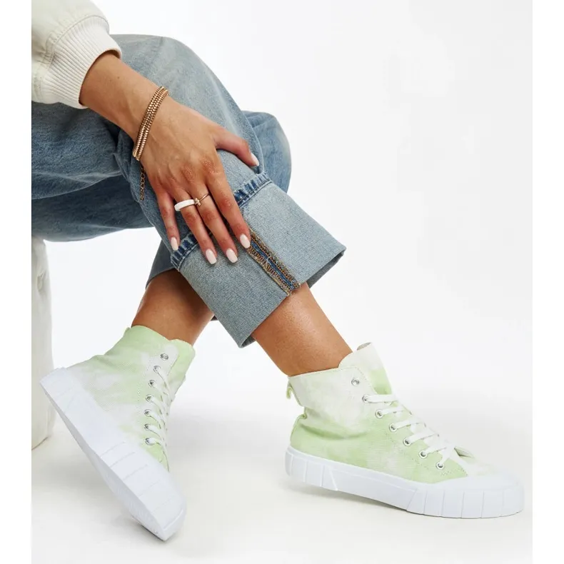 Light green Raissa high-top fabric sneakers