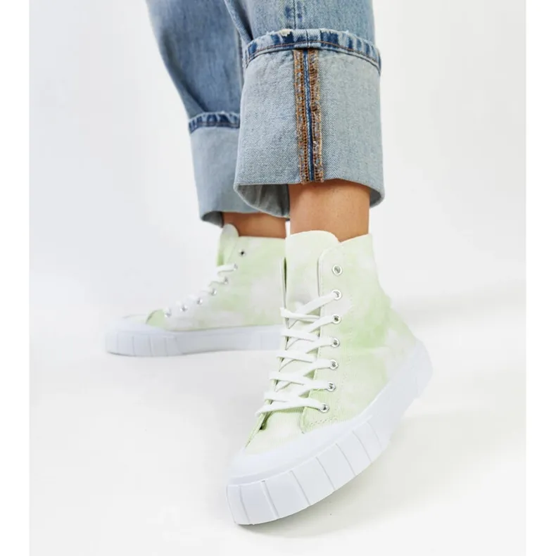 Light green Raissa high-top fabric sneakers