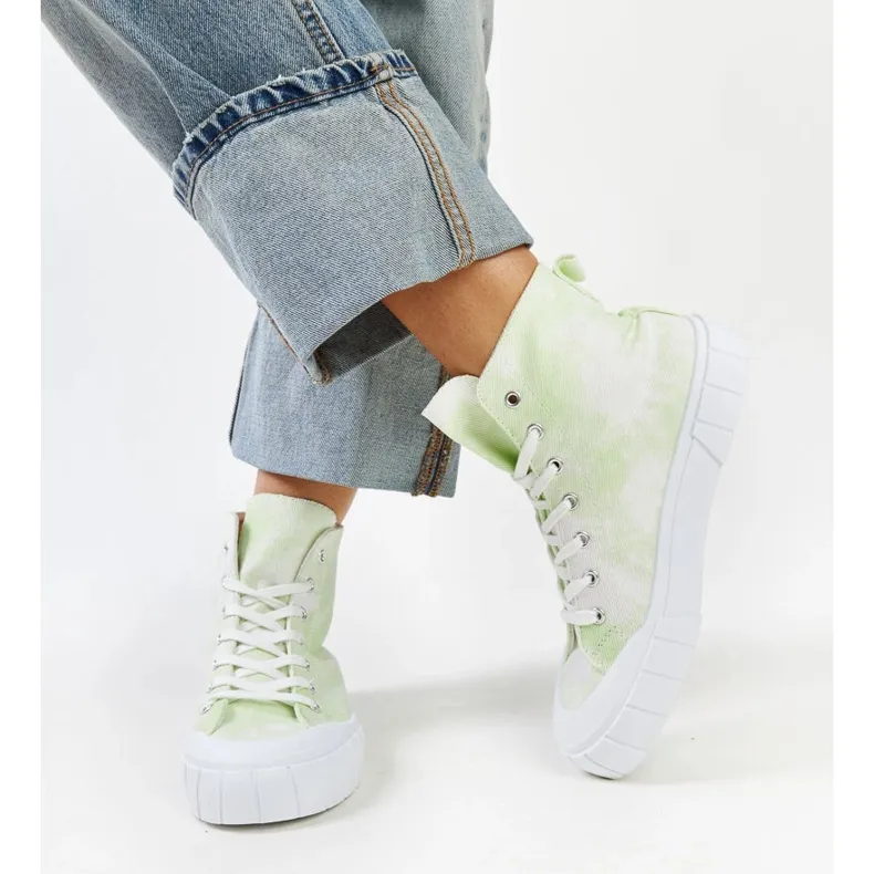 Light green Raissa high-top fabric sneakers