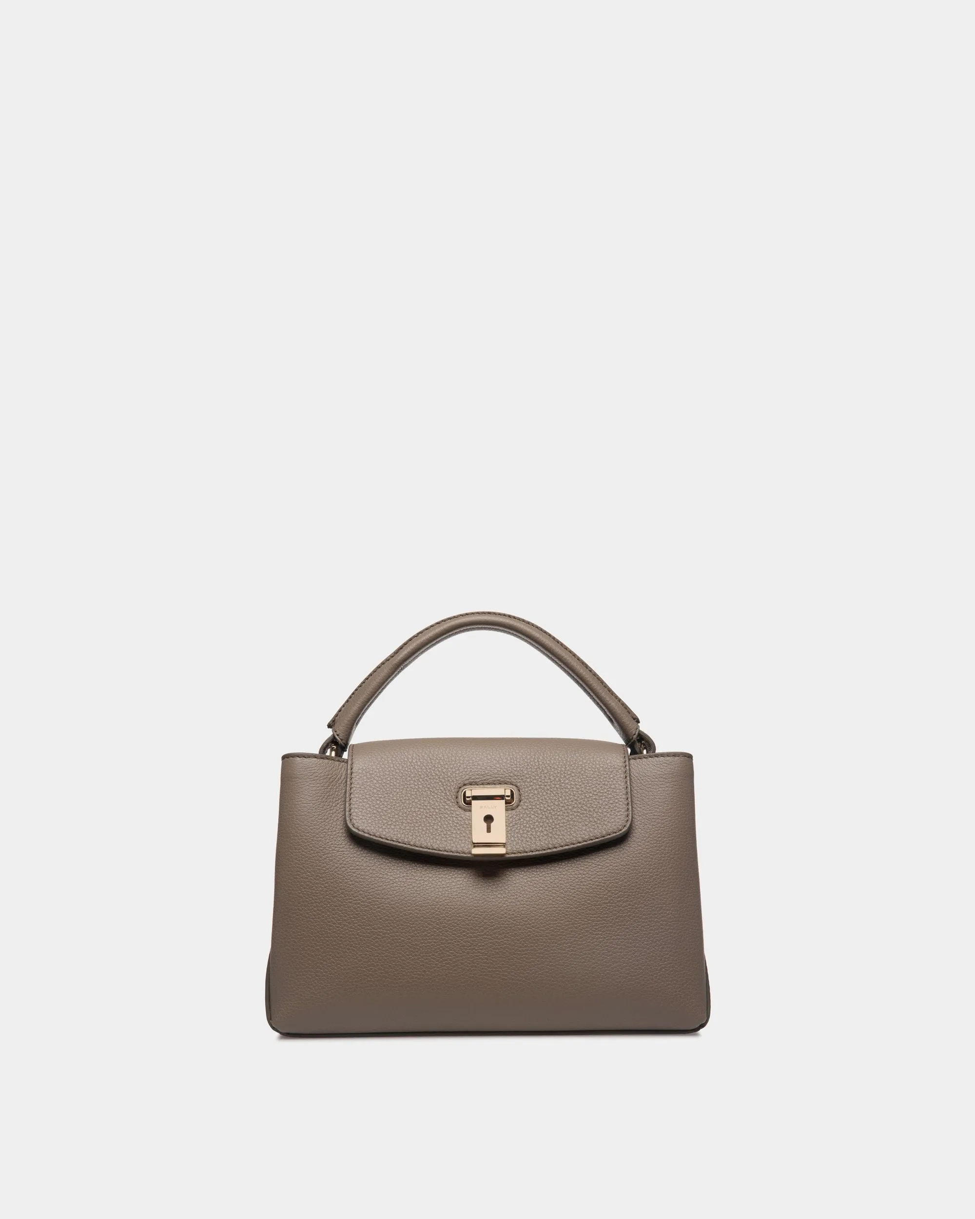 Lock Me Small Top Handle Bag In Taupe Grained Leather