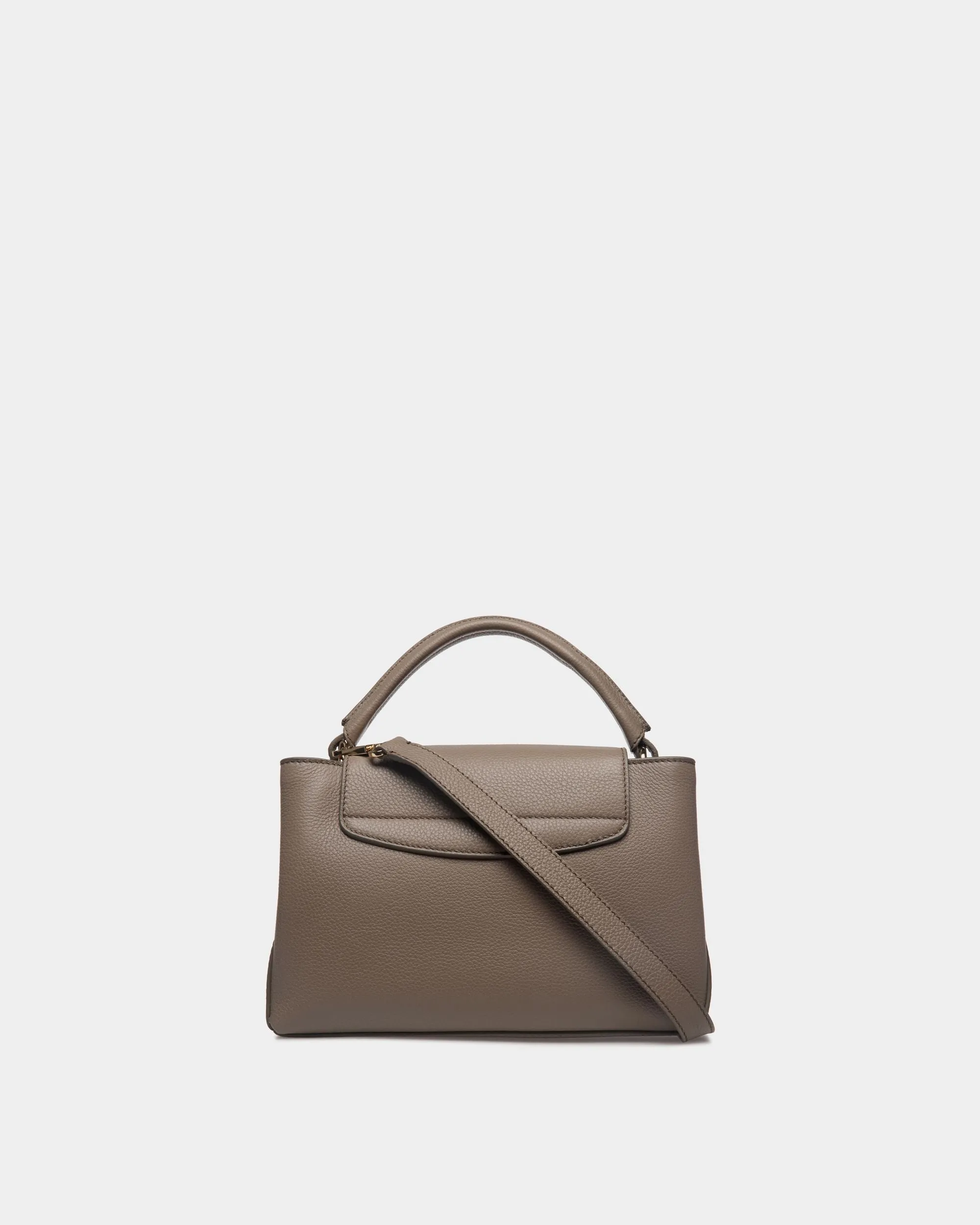 Lock Me Small Top Handle Bag In Taupe Grained Leather