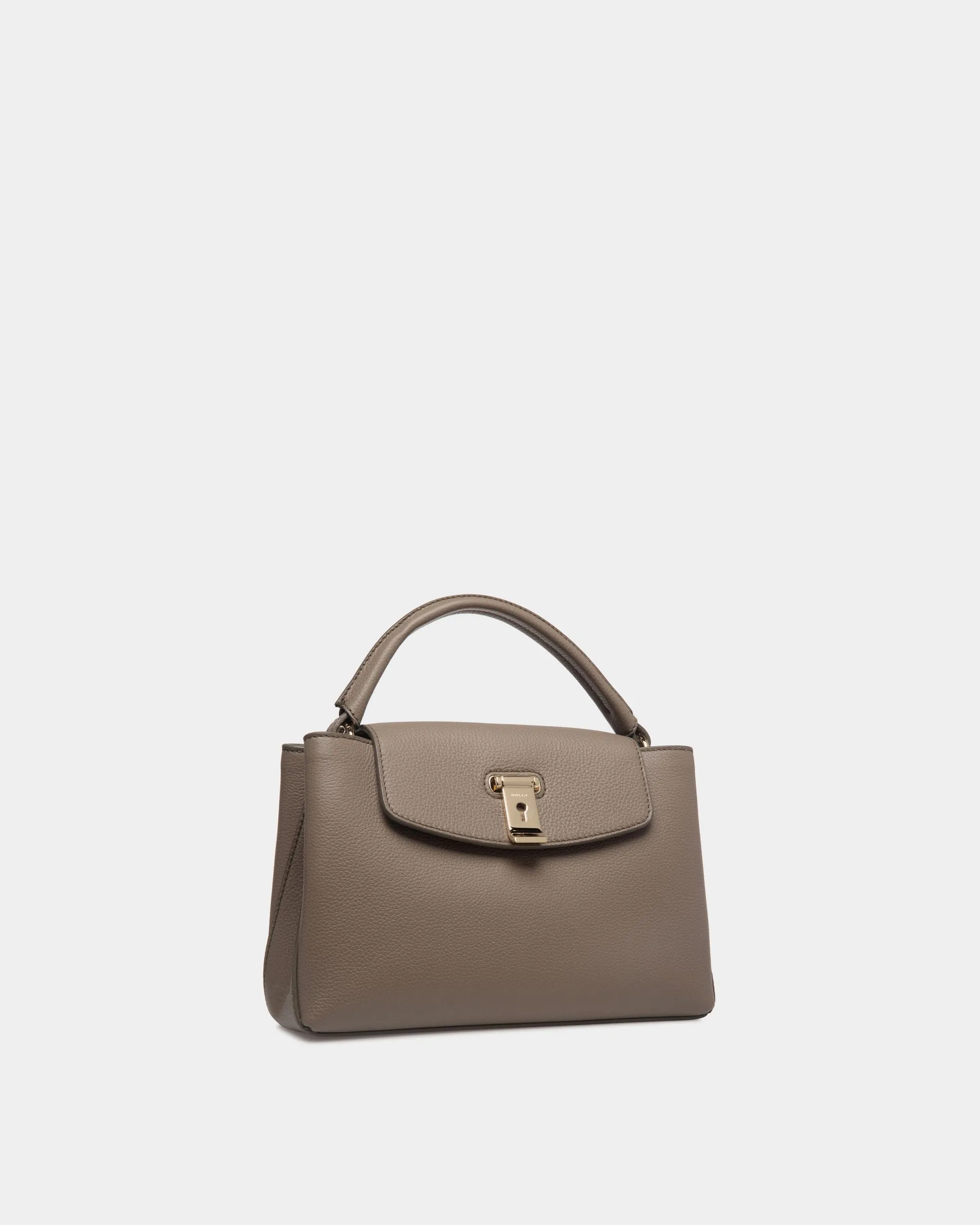 Lock Me Small Top Handle Bag In Taupe Grained Leather