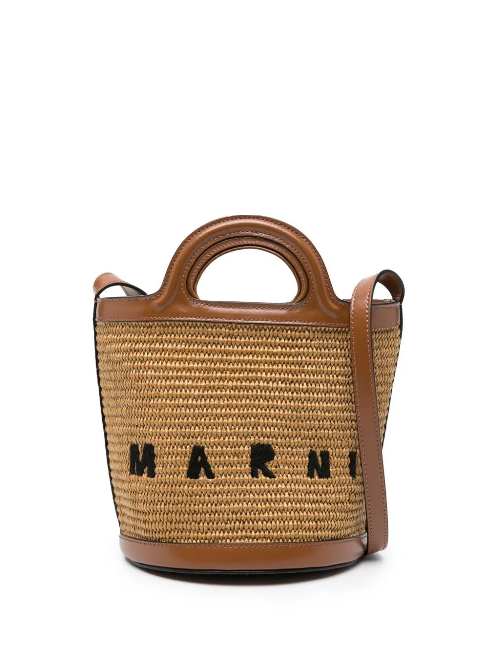 MARNI Tropicalia Small Bag In Brown Leather and Natural Raffia