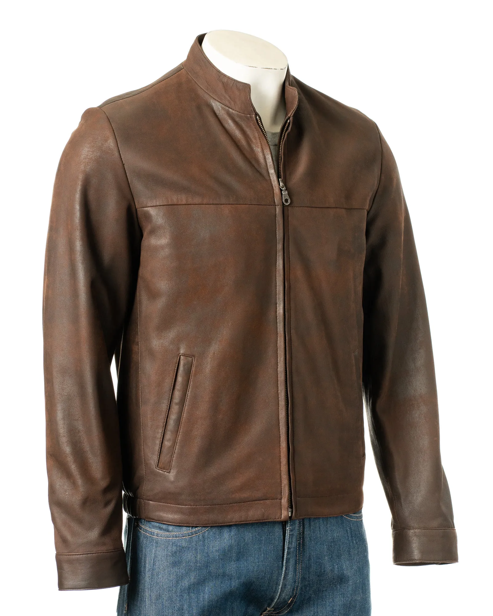 Men's Brown Simple Nubuck Jacket: Davide