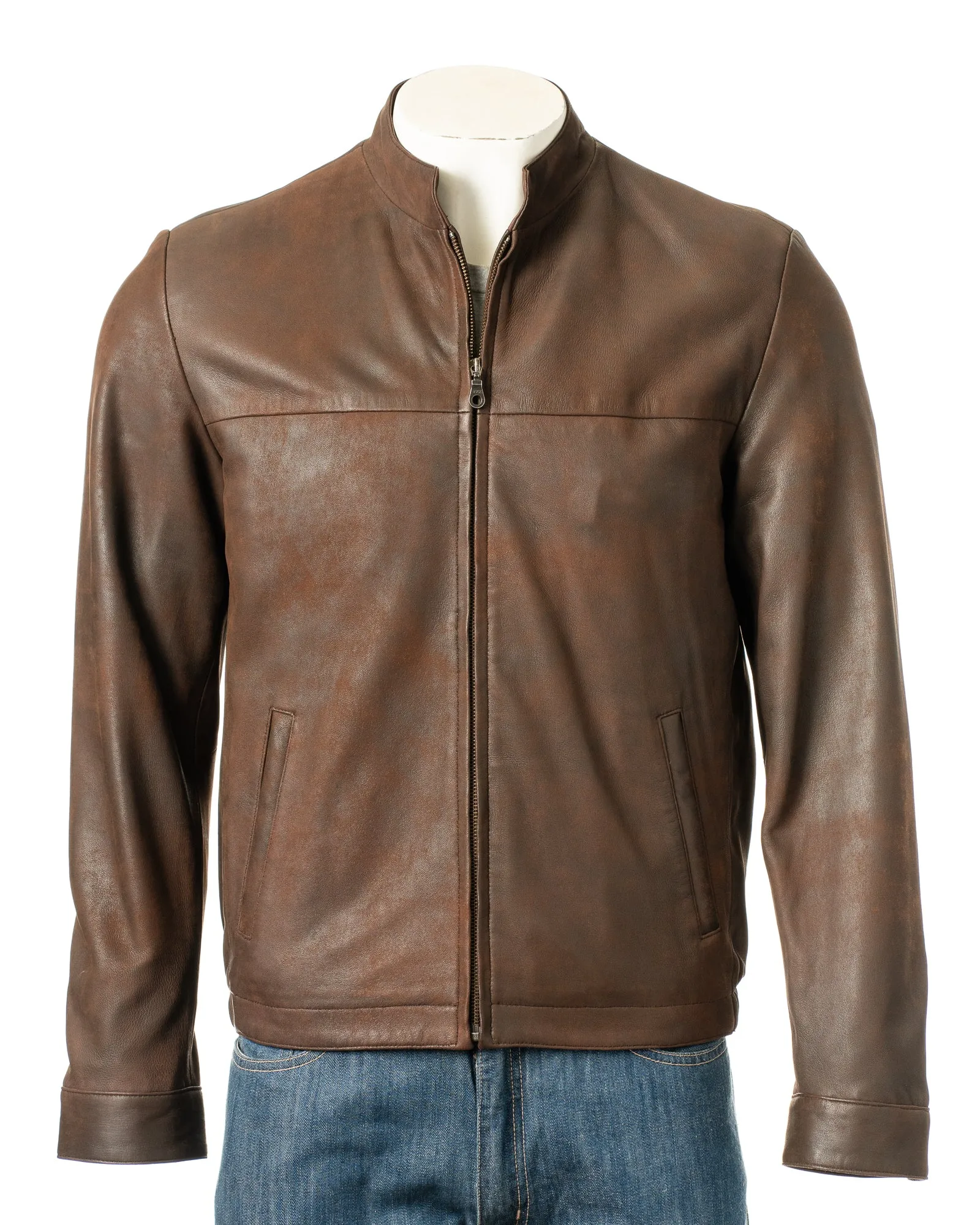 Men's Brown Simple Nubuck Jacket: Davide