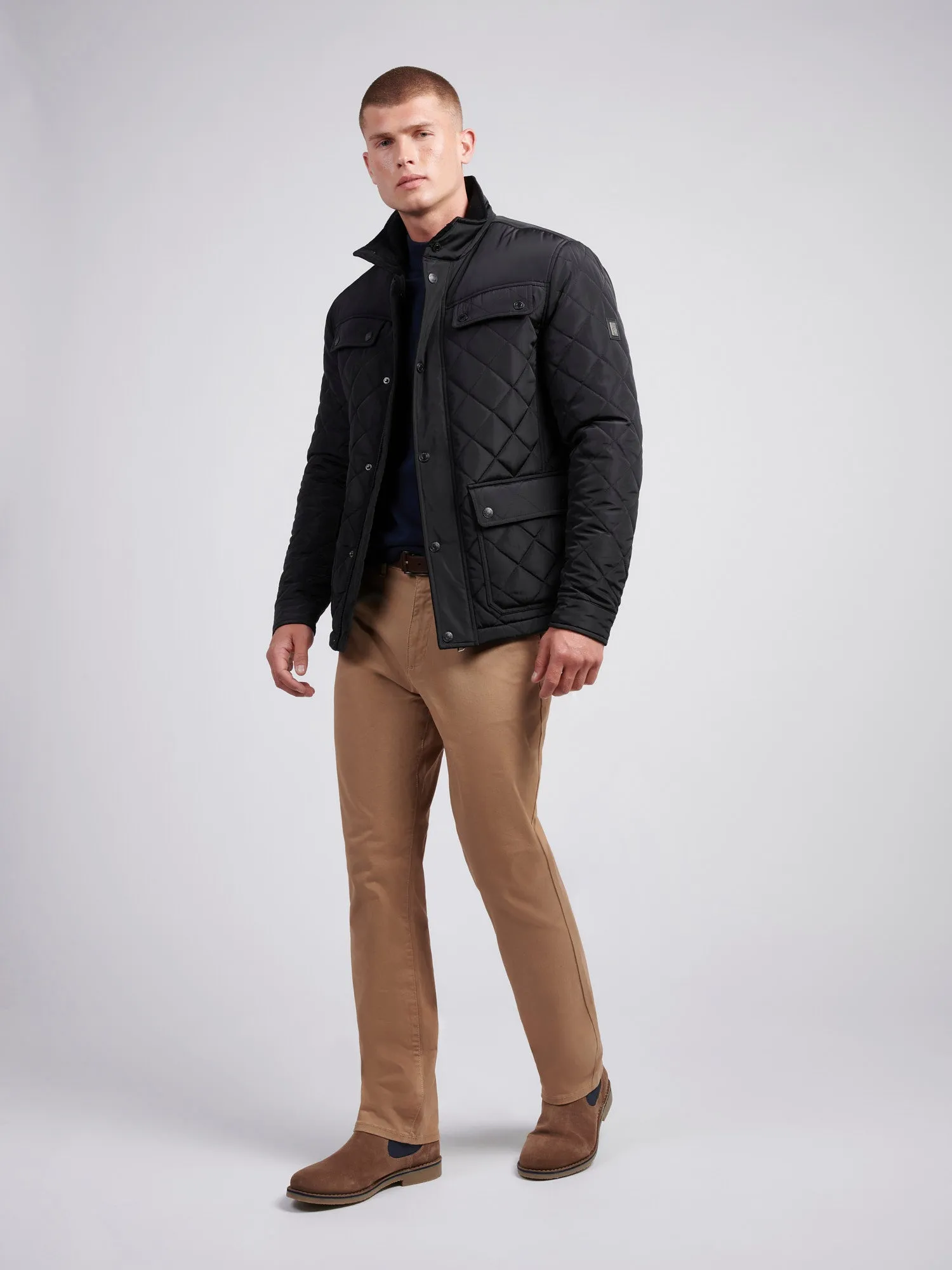 Mens Diamond Quilted Funnel Jacket in Black