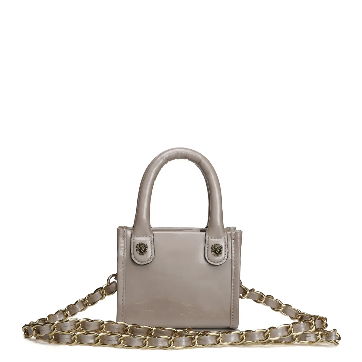 Micro Sized Beige Hand Bag in Patent Leather