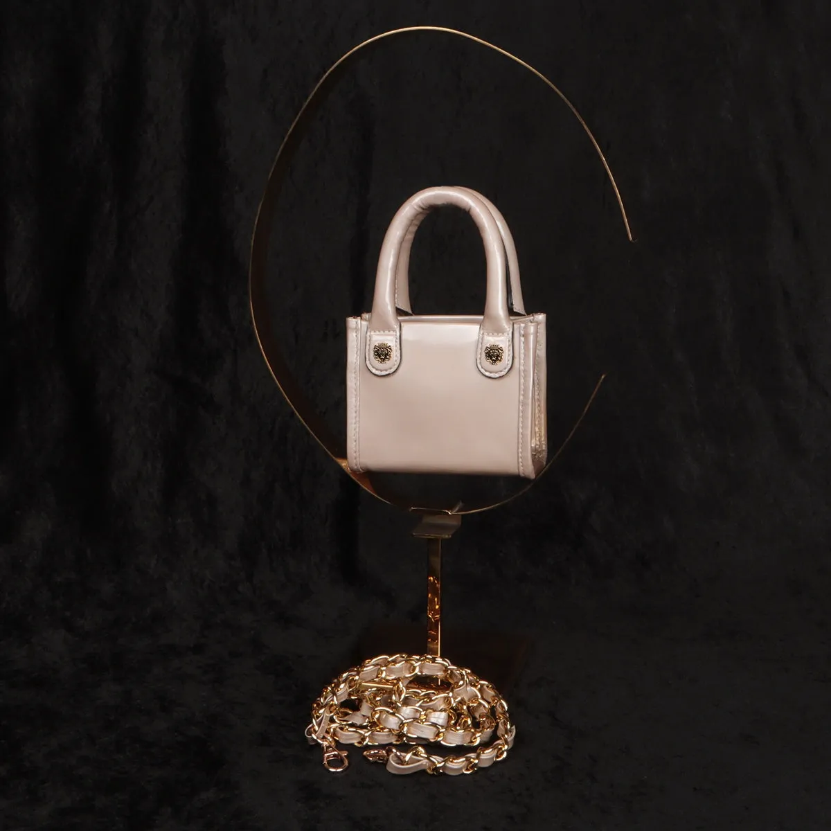 Micro Sized Beige Hand Bag in Patent Leather