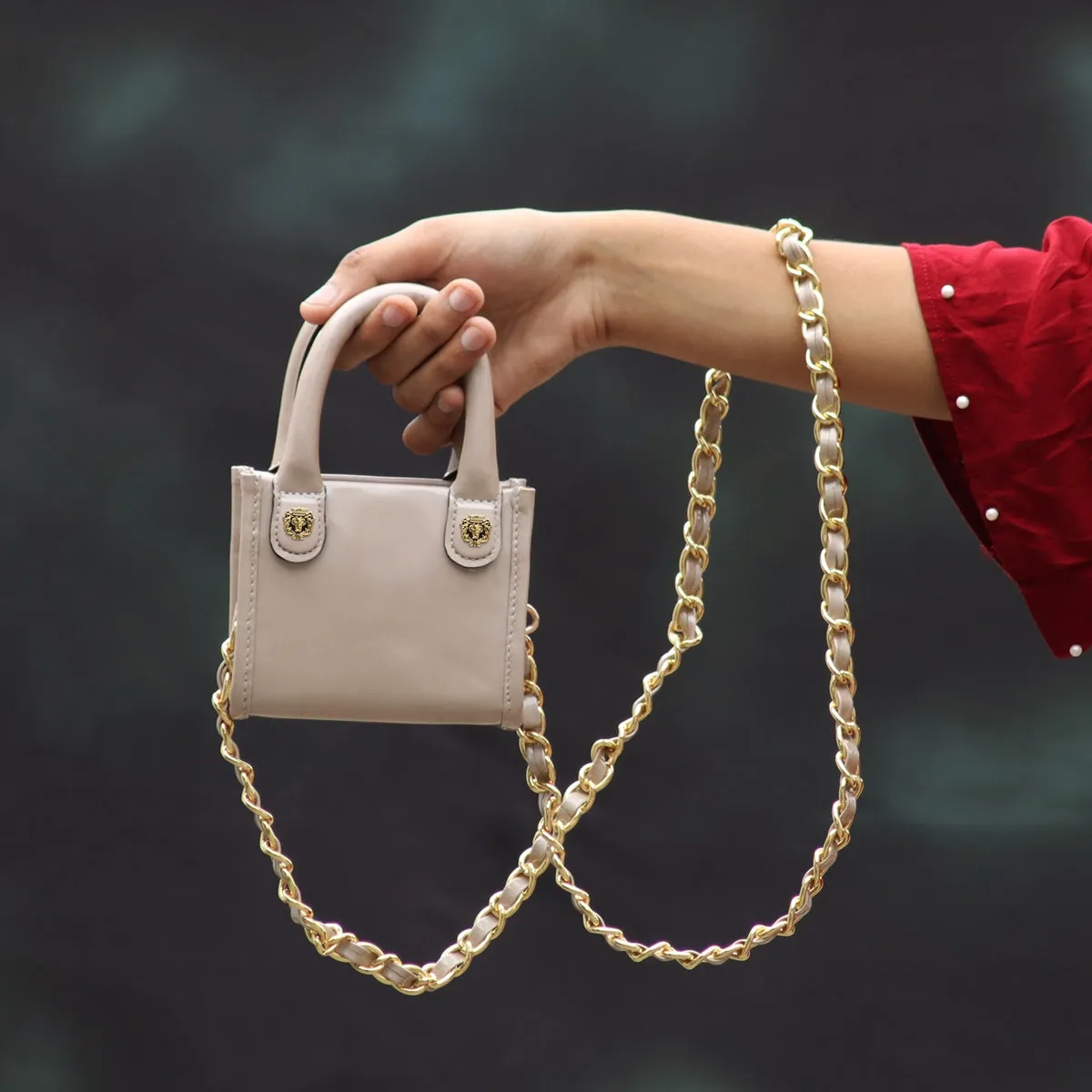 Micro Sized Beige Hand Bag in Patent Leather