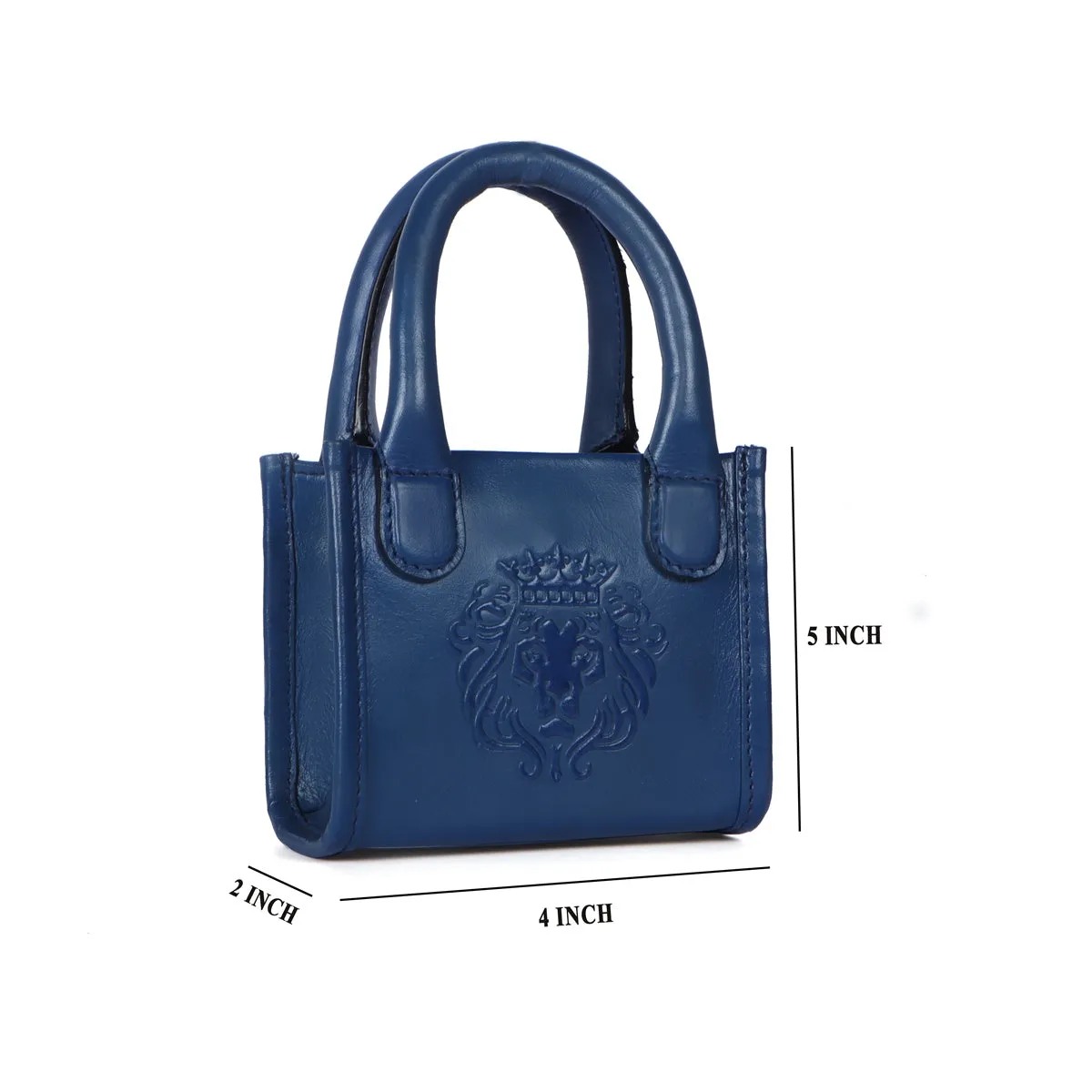 Micro Sized Hand Bag in Blue Genuine Leather