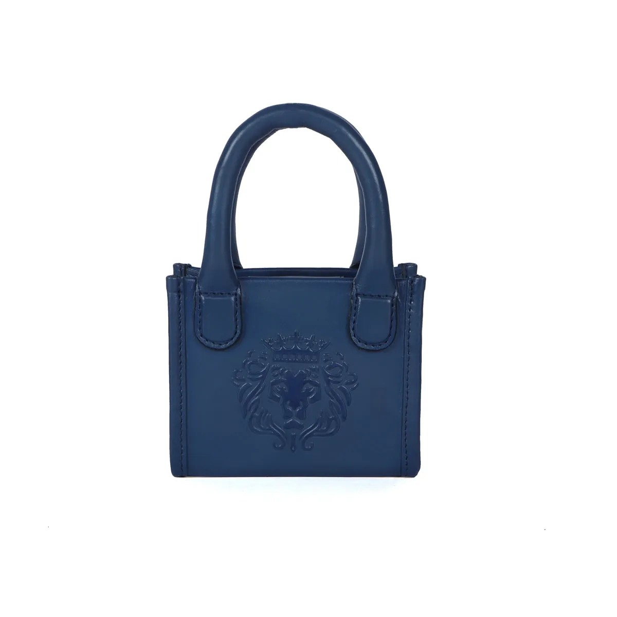 Micro Sized Hand Bag in Blue Genuine Leather