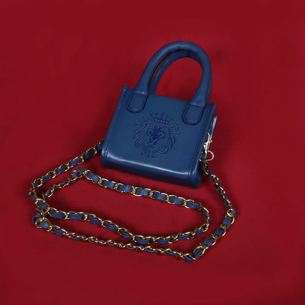 Micro Sized Hand Bag in Blue Genuine Leather