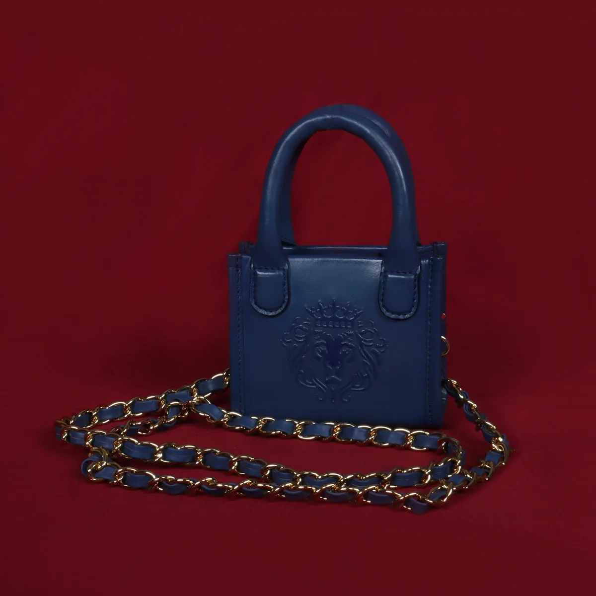 Micro Sized Hand Bag in Blue Genuine Leather