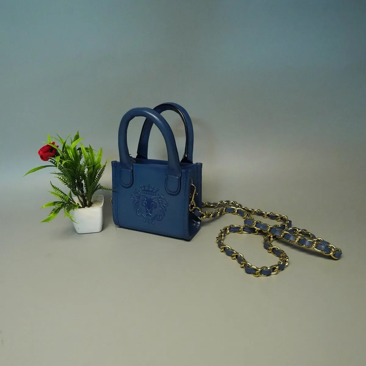 Micro Sized Hand Bag in Blue Genuine Leather